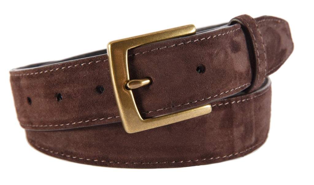 Dark Brown Suede Belt, Signature Buckle (Antique Brass)