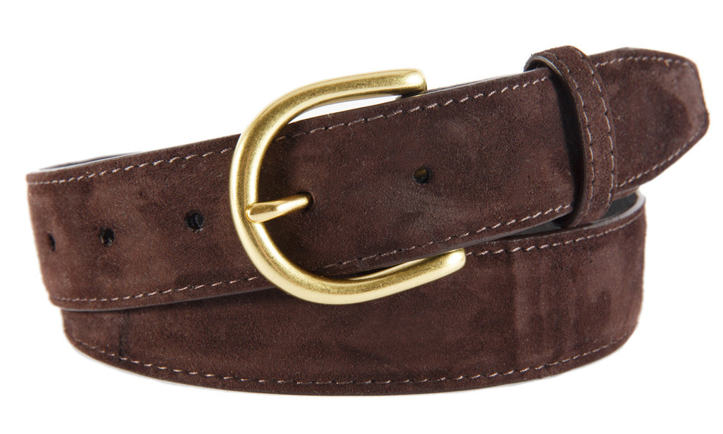 Dark Brown Suede Belt, Soho Buckle (Gold)