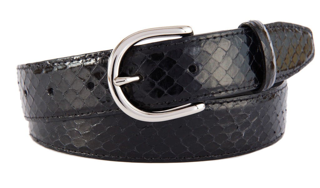 Black Snakeskin Belt Soho Buckle Shiny Silver